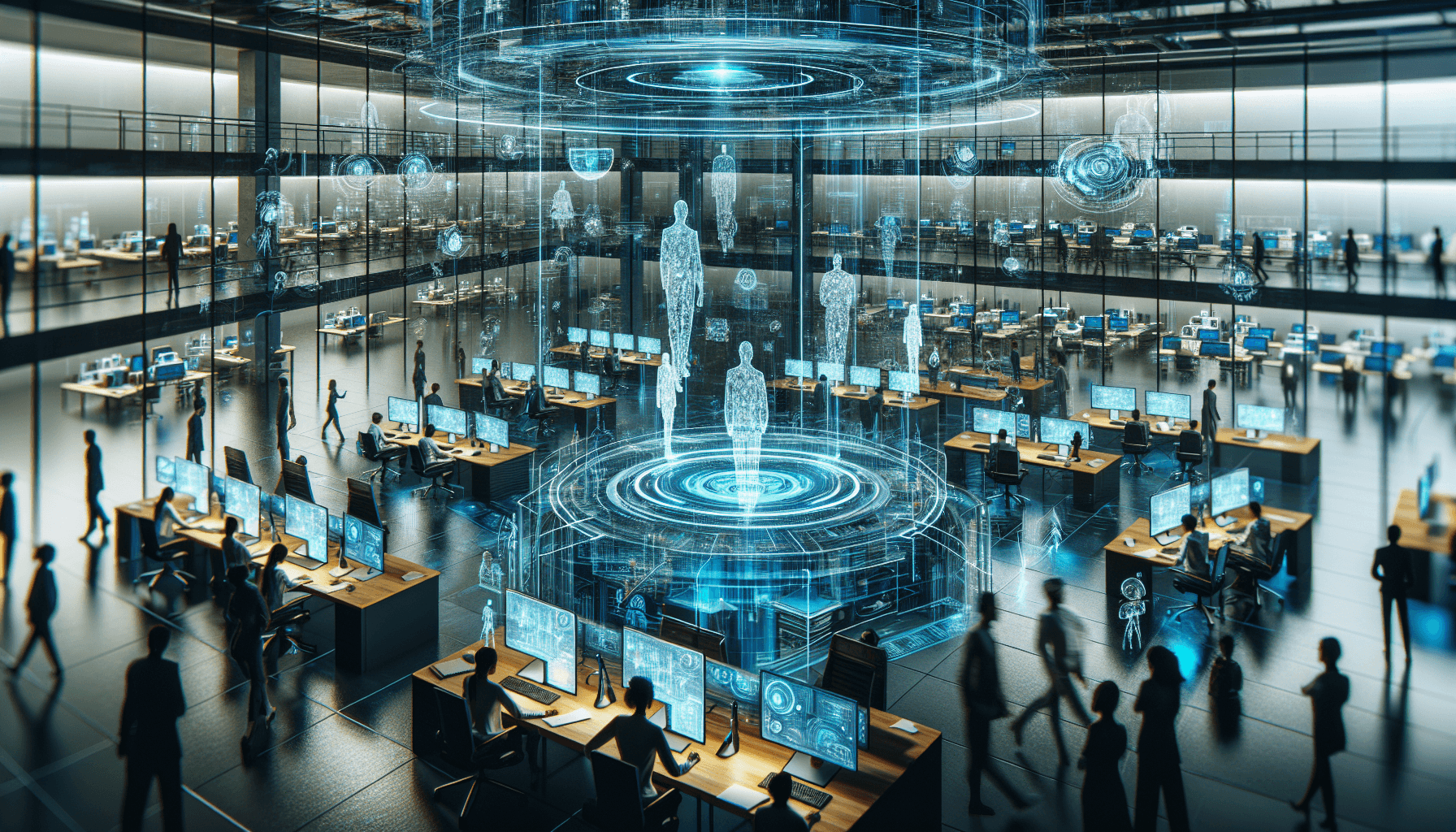 Bureau futuriste avec hologrammes
